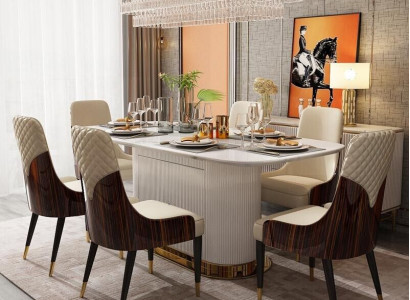 Luxus Edel Holz Leder Stühle Stuhl Gruppe Garnitur 6x Lehnstuhl Set